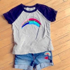 Girls Rainbow shorts and flippy sequin tshirt